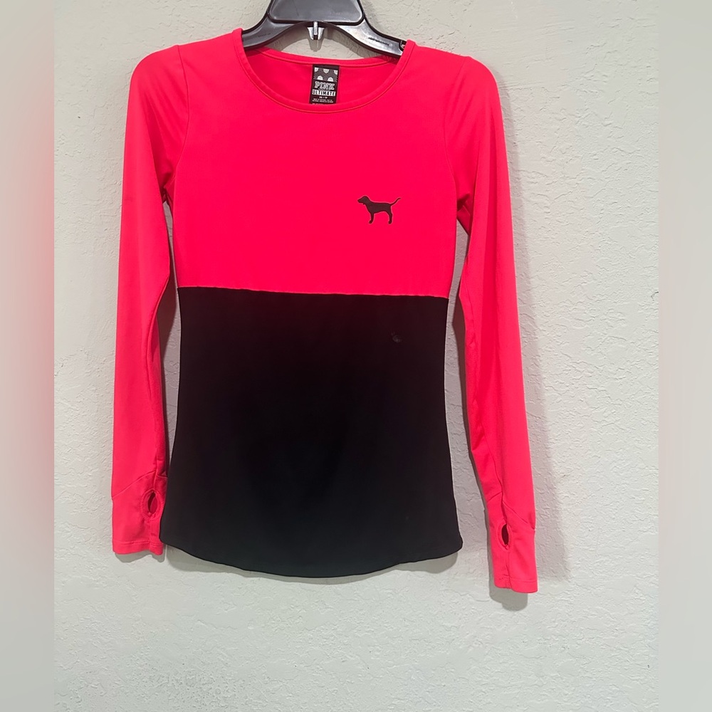 Victoria's Secret Fitted Pink and Black Long Sleeve Tee